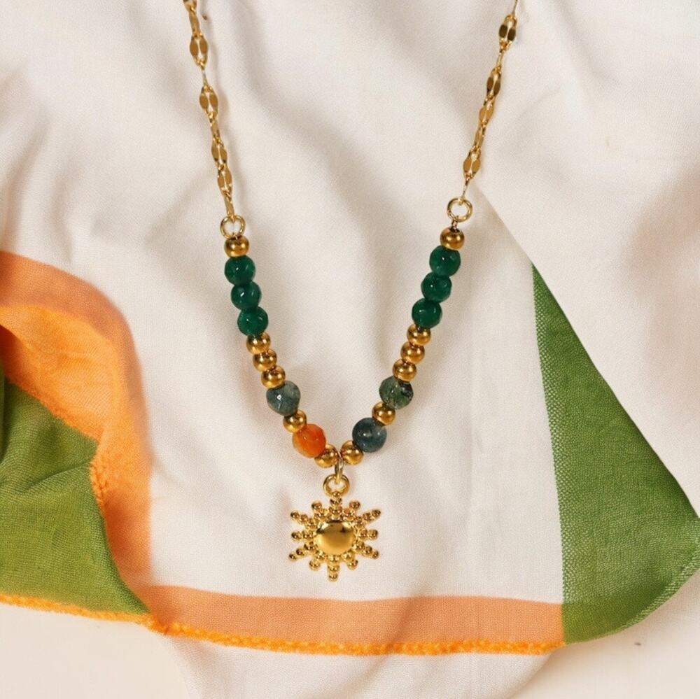 NEW 18K yellow gold plated beaded sun BoHo pendant chain necklace jewelry B21B